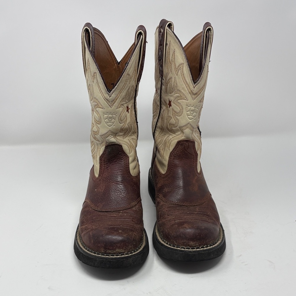 Ariat Tan and Brown Western Cowboy Boots Size 7.5 0069